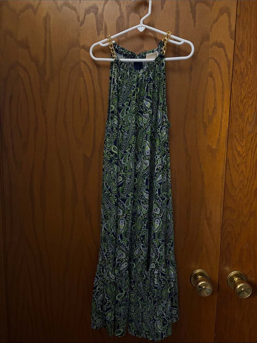 Michael Kors Navy and Green Paisley Halter Maxi Dress